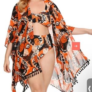 Vibrant Orange and Black Swim Cover-Up